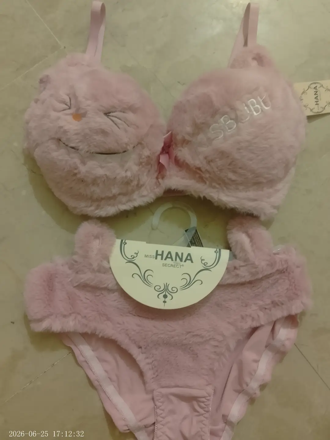 Fluffy Cute Furr Style Double Padded bra with Panty , 1 Set