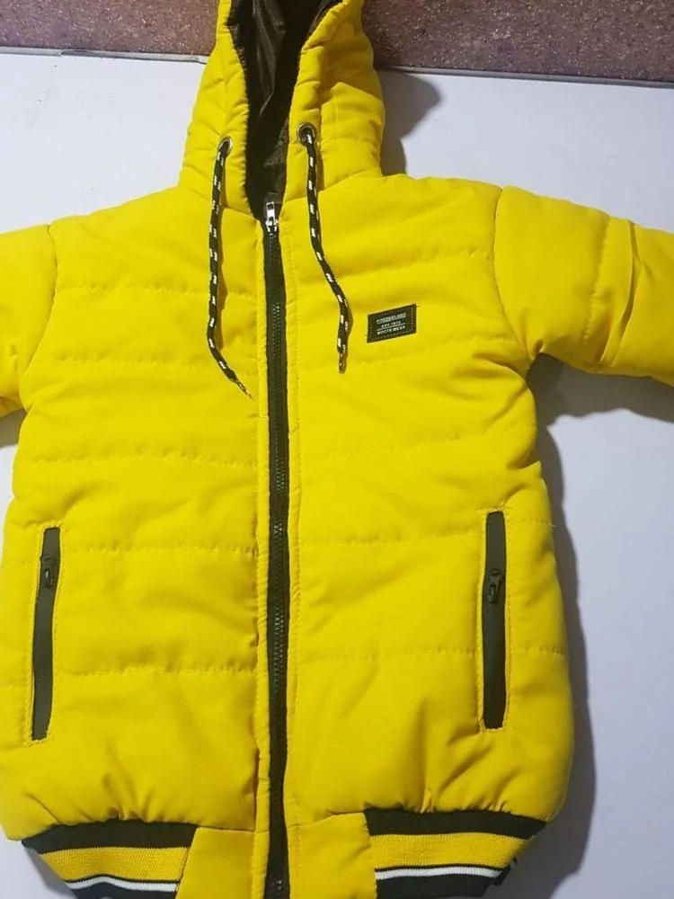 Boy's Yellow Puffer Jacket with Hood & Drawstrings