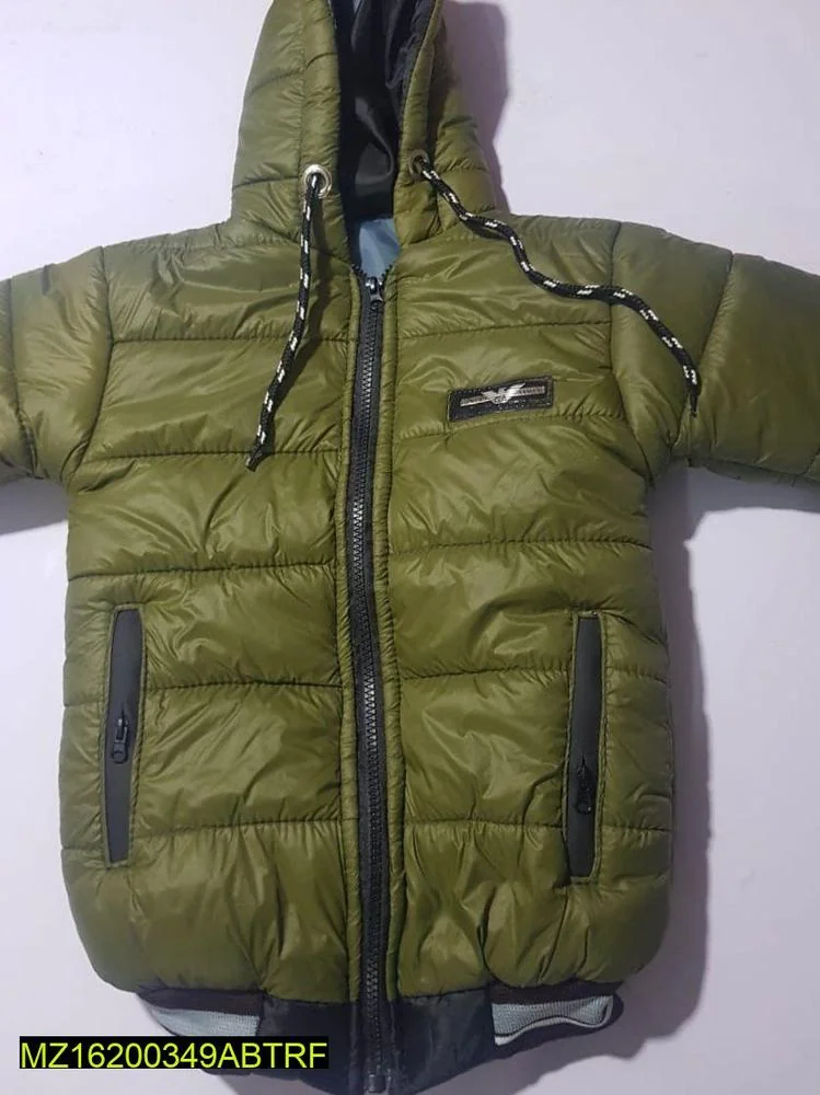 Boy's Olive Green Quilted Puffer Jacket with Hood & Zip Pockets