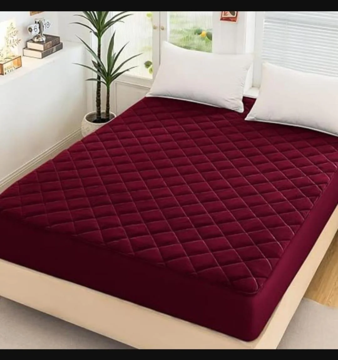 Maroon Quilted Waterproof Mattress Cover for Double Bed