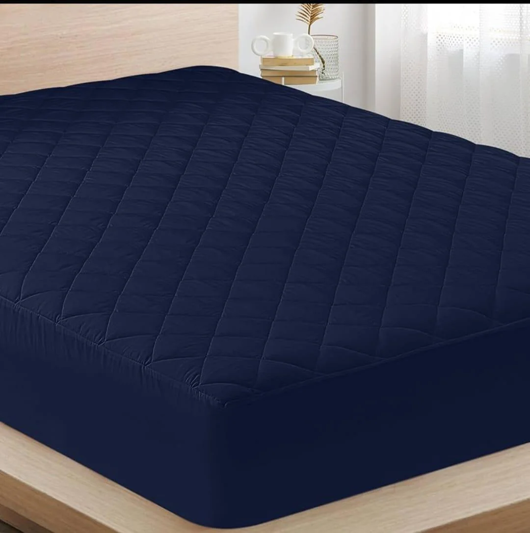 Blue Quilted Waterproof Double Bed Mattress Cover