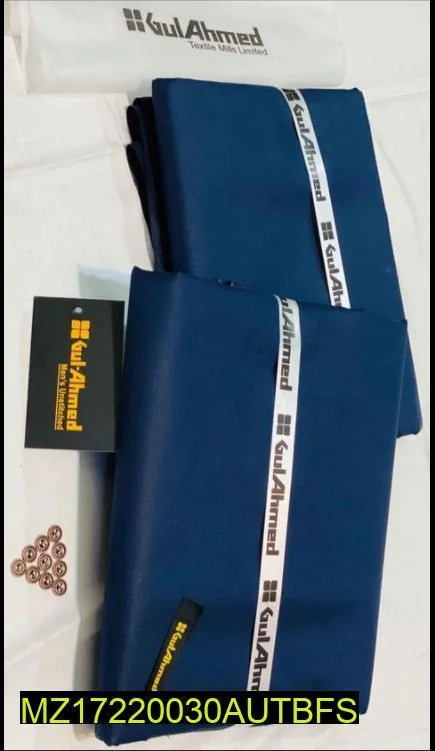 Men Cotton Plain Suit Blue 4.5m Unstitched