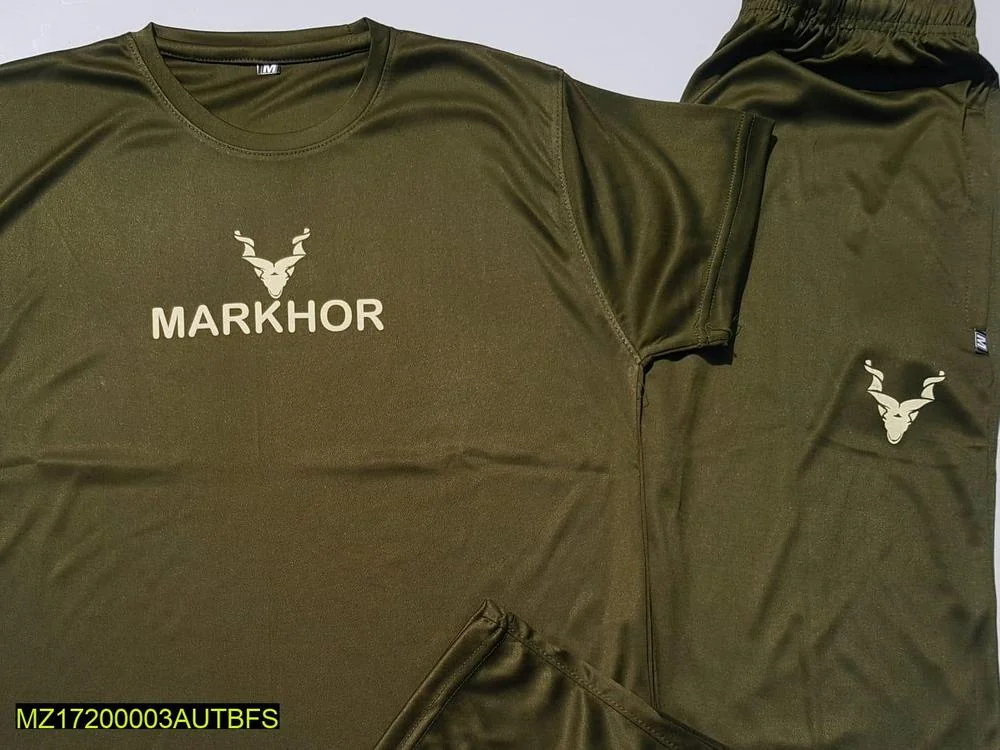 Men Markhor Micro Interlock T-Shirt & Trouser Set Olive Green