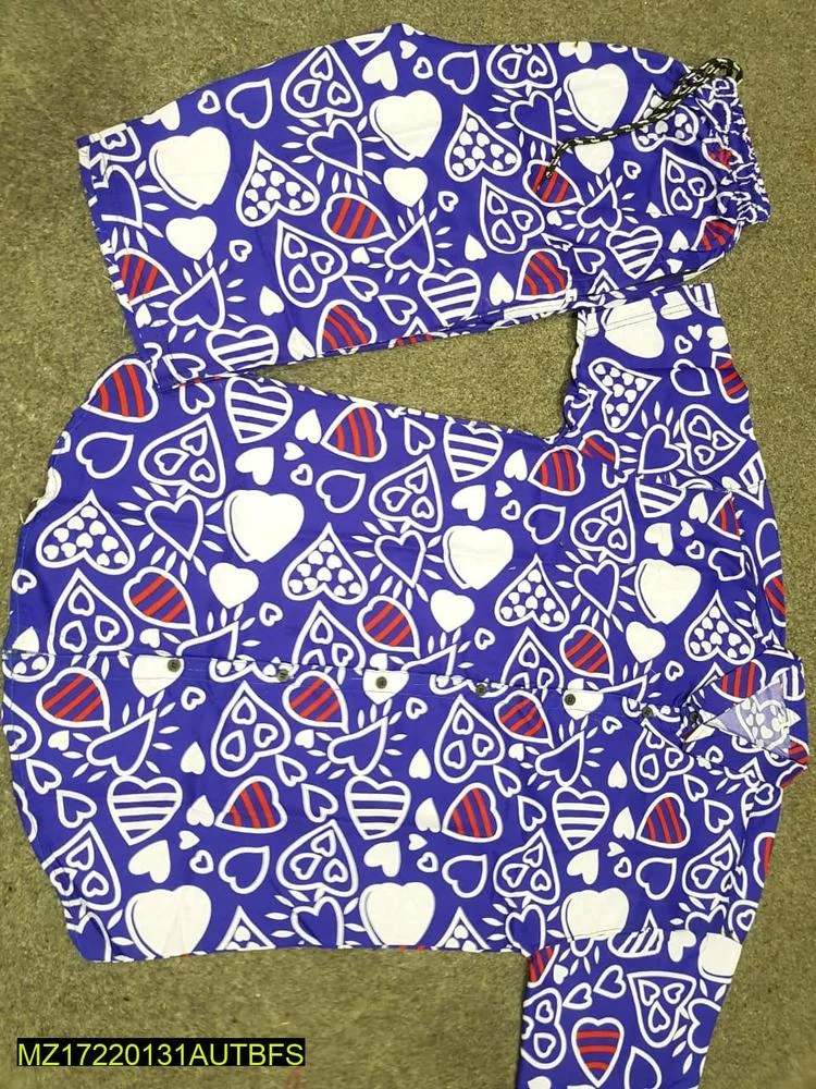 Men Printed Cotton Co-ord Set Blue Medium to XL