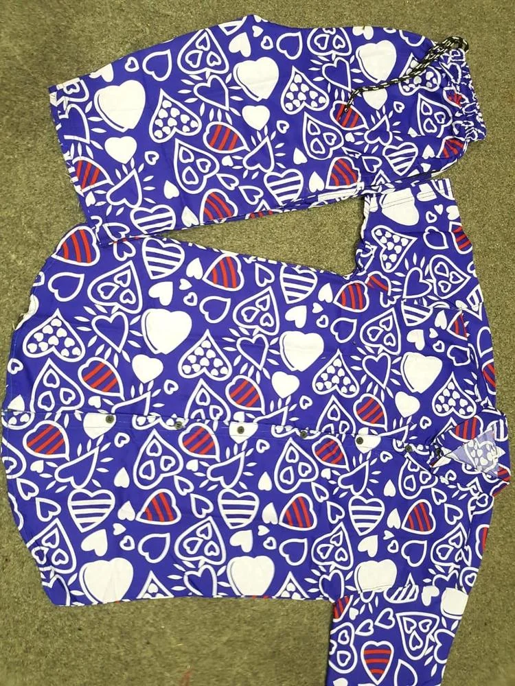 Men Printed Cotton Co-ord Set Blue Medium to XL