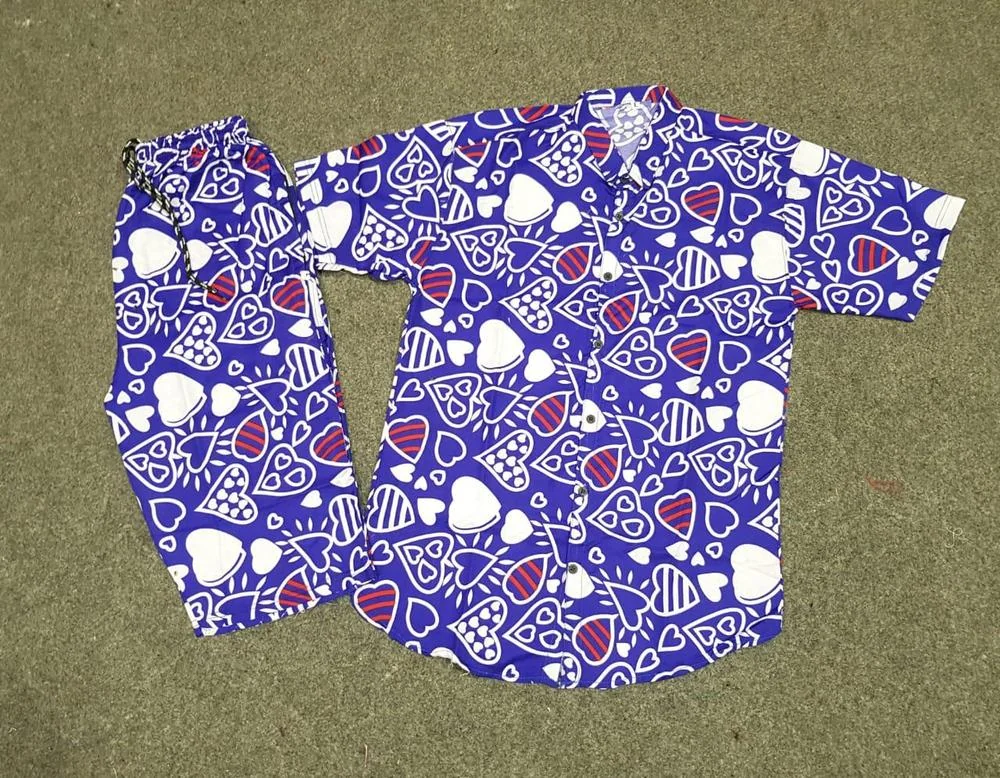 Men Printed Cotton Co-ord Set Blue Medium to XL