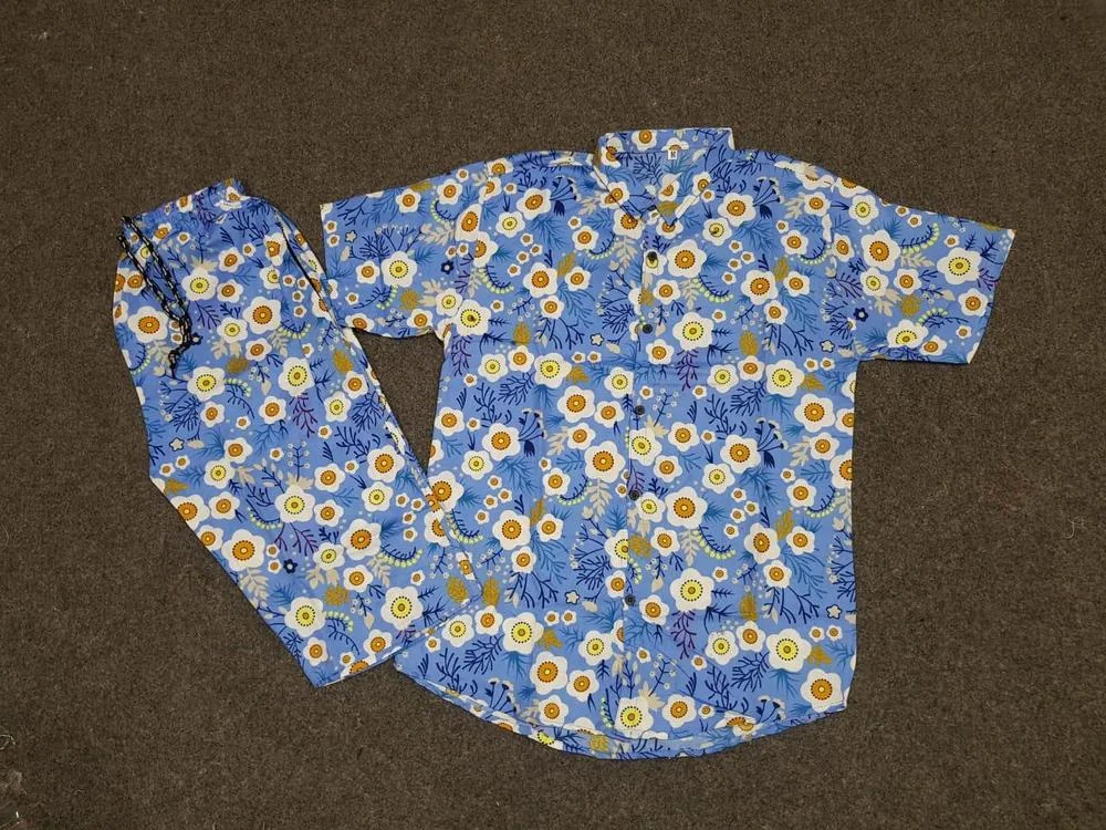 Men Cotton Printed Co-Ord Set Blue Floral Medium to XL