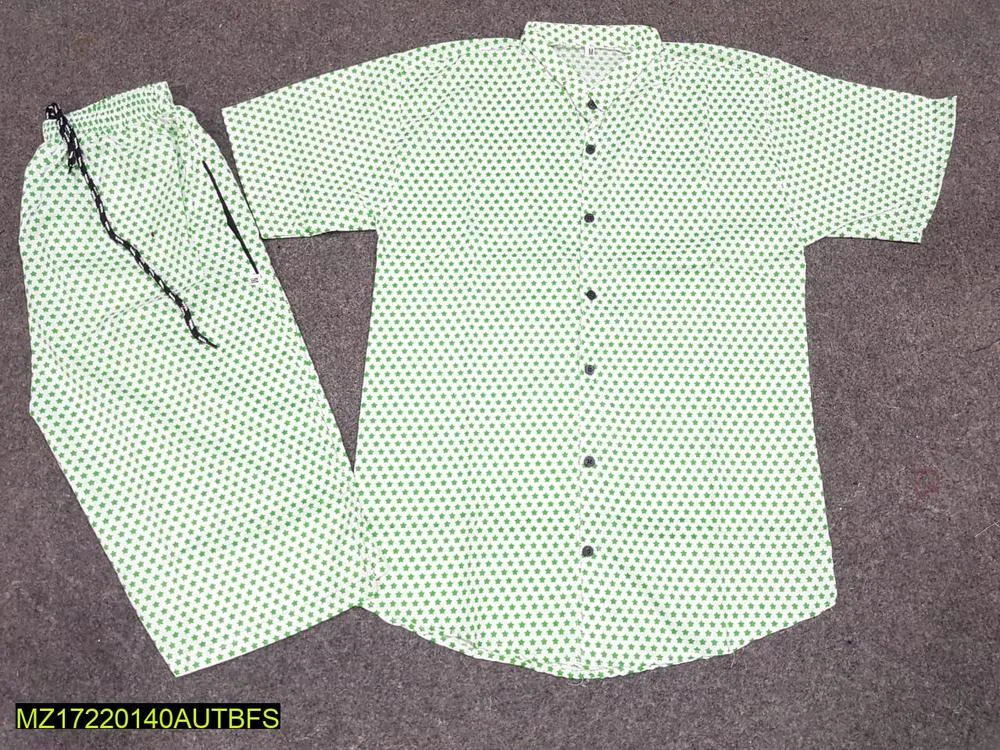 Men Cotton Printed Co-Ord Set White Medium to XL
