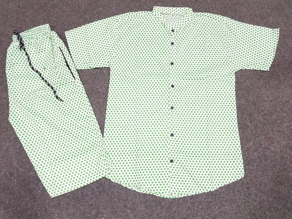 Men Cotton Printed Co-Ord Set White Medium to XL