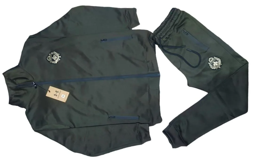 Men Green Fleece Track Suit 2-Piece Set