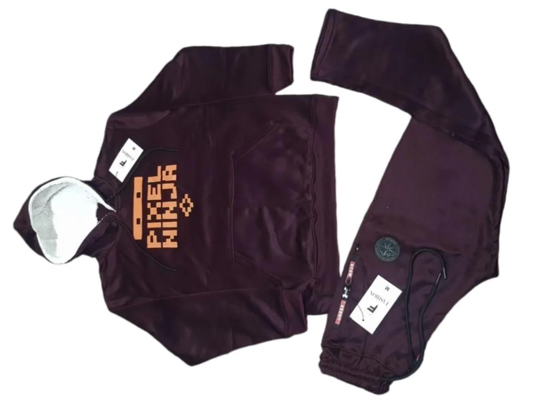 Men Fleece Hoodie Track Suit Maroon Pixel Ninja Medium to XL