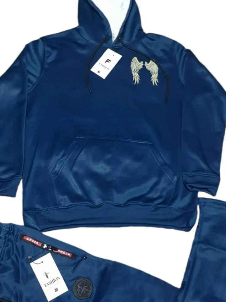 Men Blue Fleece Hoodie Track Suit 2 Pcs