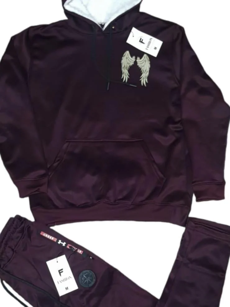 Men Maroon Fleece Hoodie Track Suit 2Pcs
