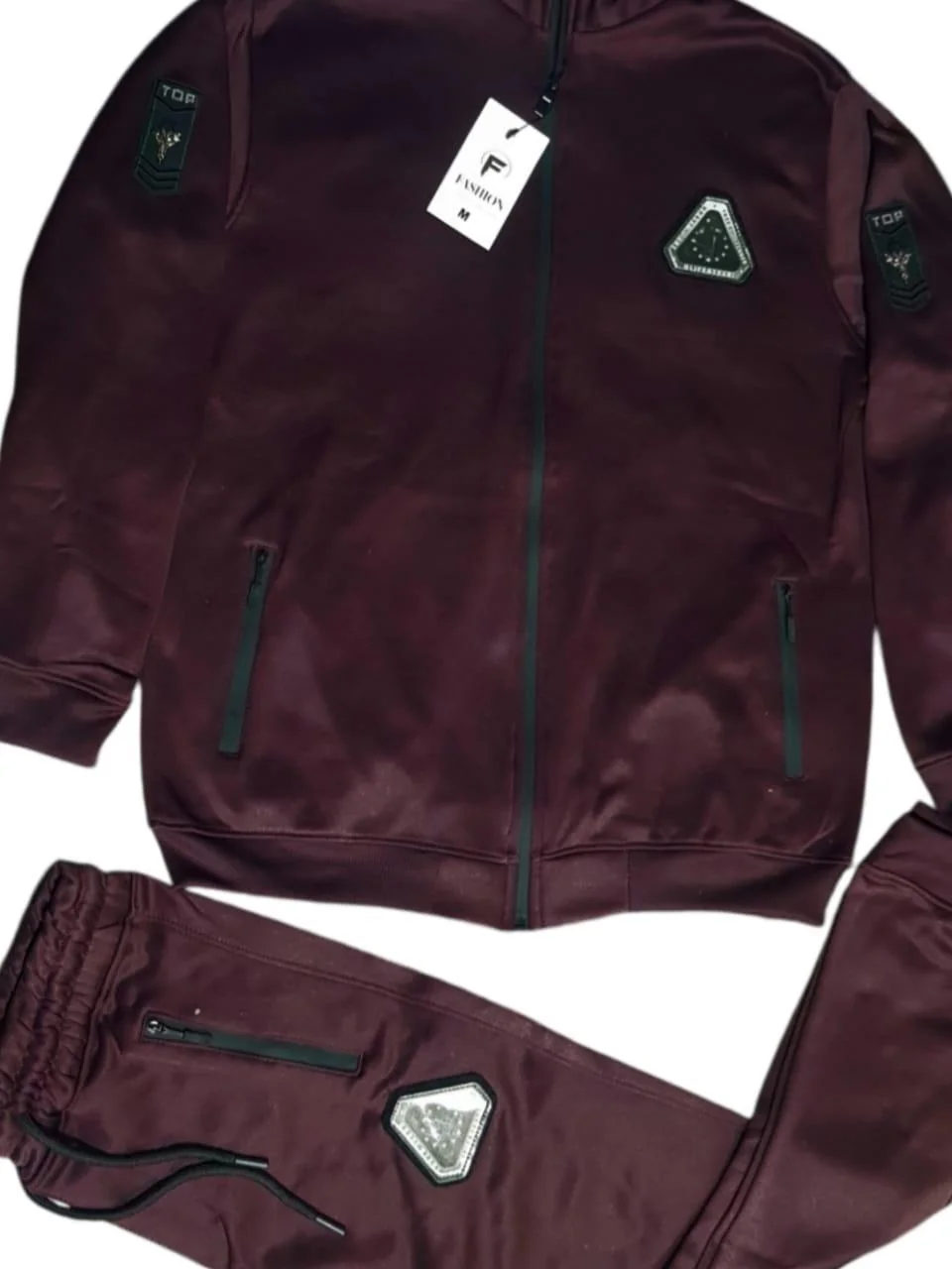 Men's Maroon Dri Fit Track Suit Set with Hooded Zipper