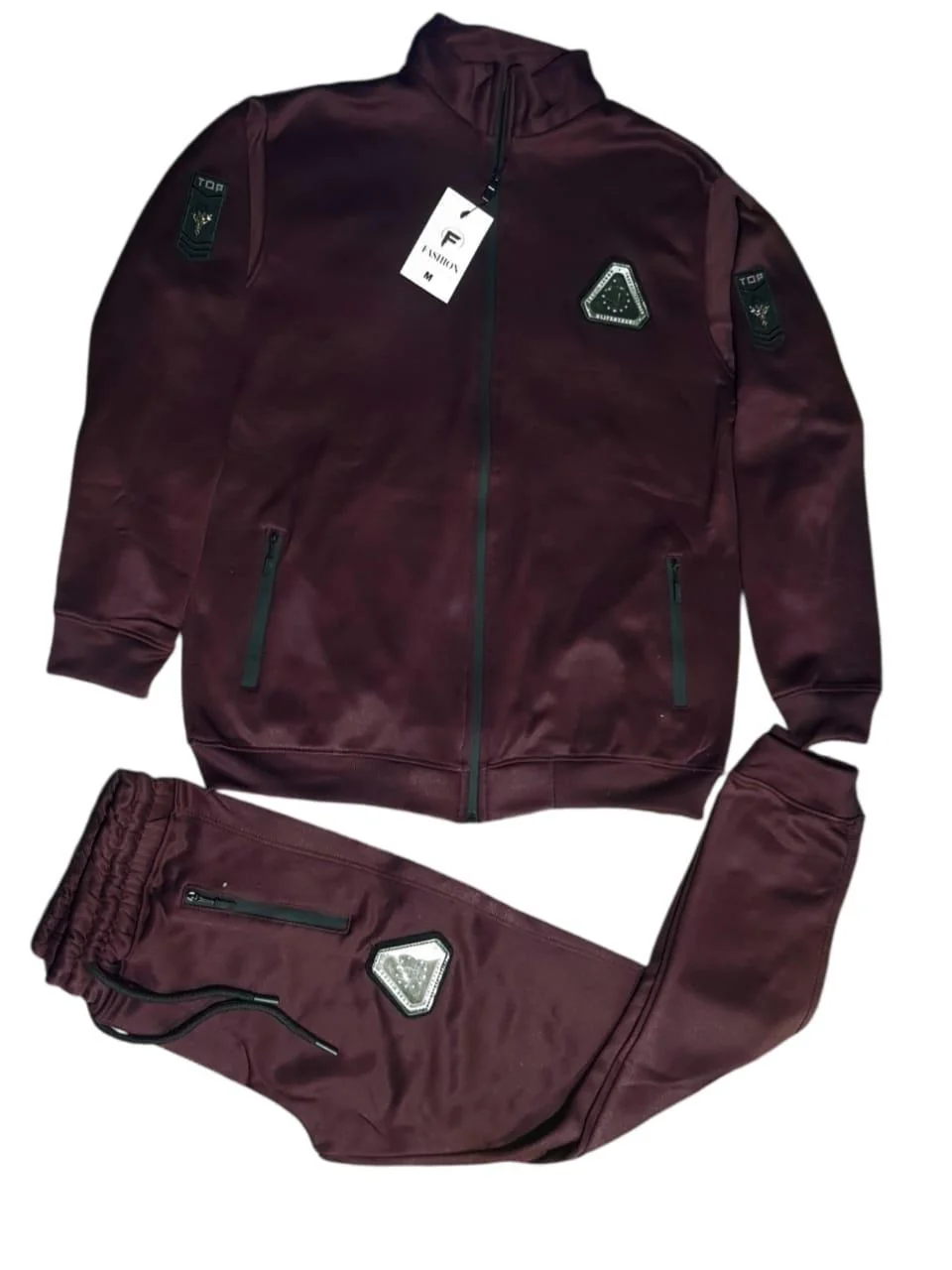 Men's Maroon Dri Fit Track Suit Set with Hooded Zipper