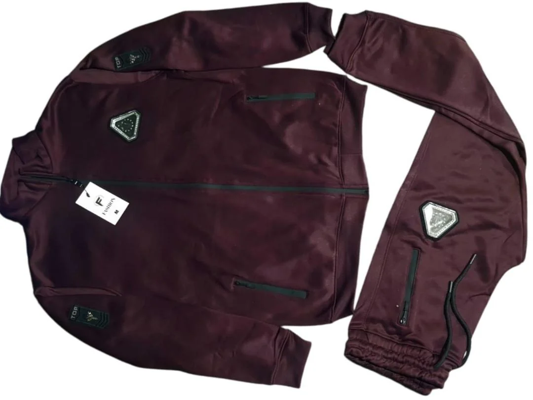 Men's Maroon Dri Fit Track Suit Set with Hooded Zipper