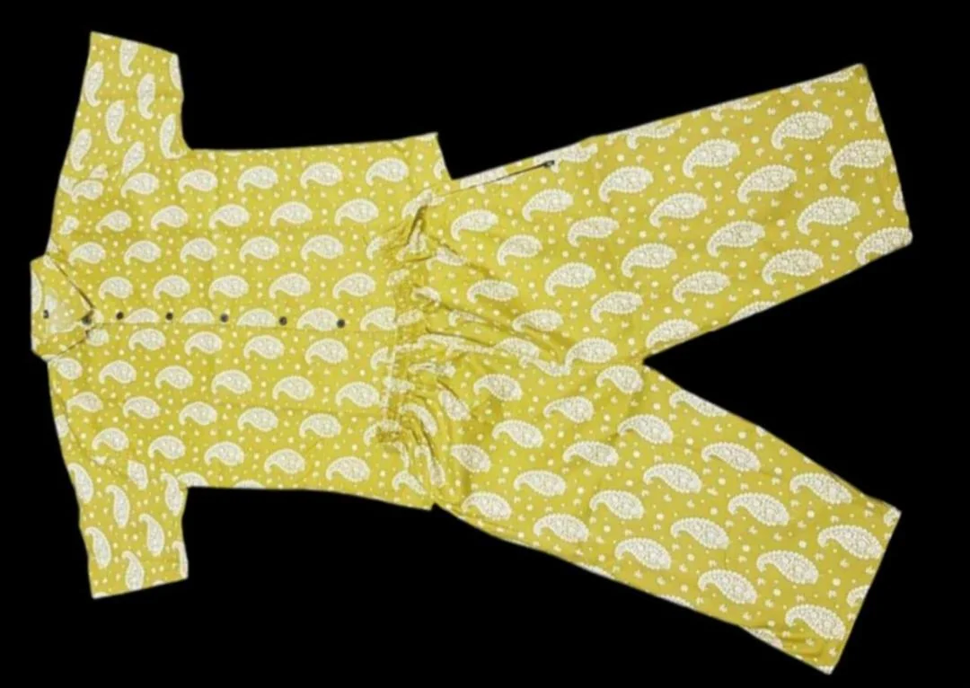 Men Cotton Paisley Printed Co-ord Set Yellow Medium to XL