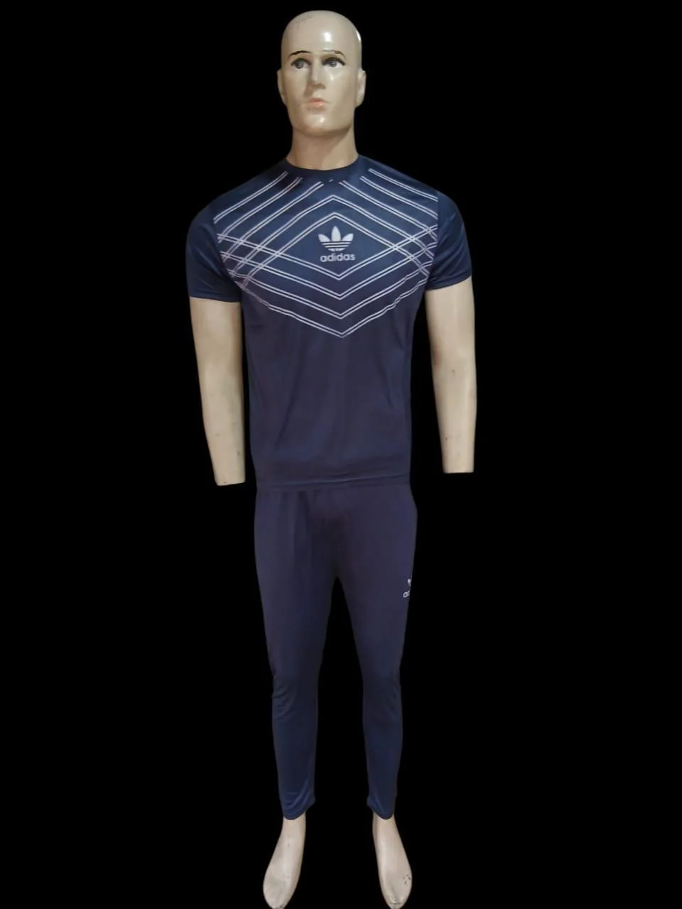Men Blue Printed Micro Interlock Track Suit
