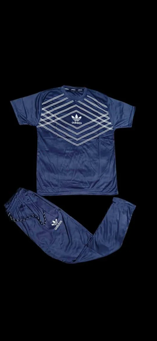 Men Blue Printed Micro Interlock Track Suit