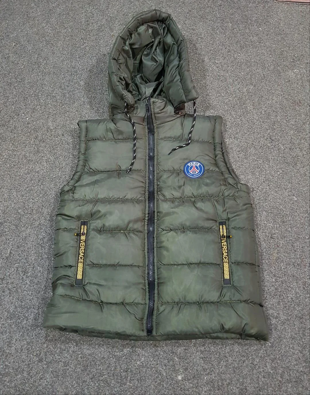 Men Sleeveless Puffer Jacket Green Paris Saint-Germain
