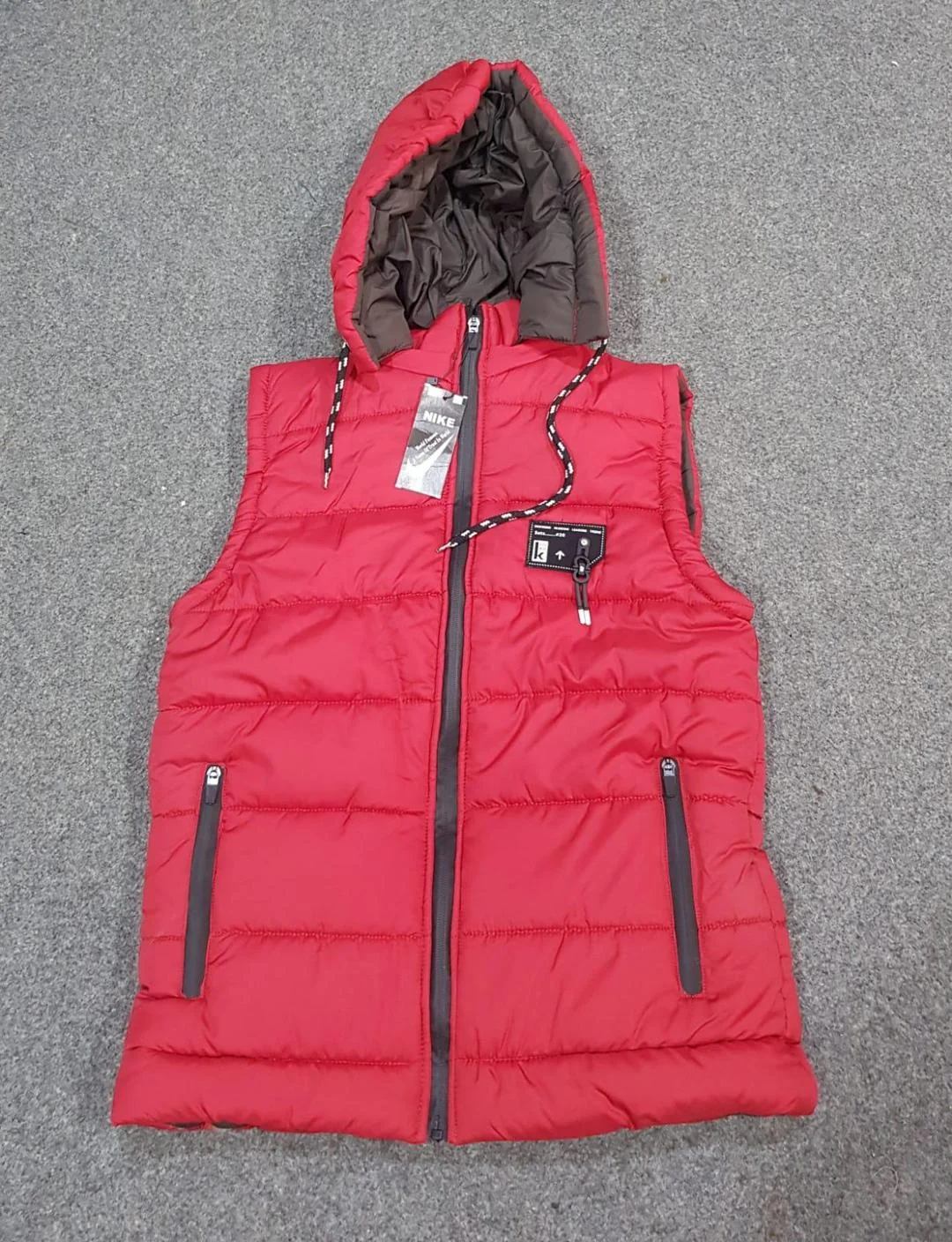 Red Sleeveless Puffer Jacket with Hood for Men