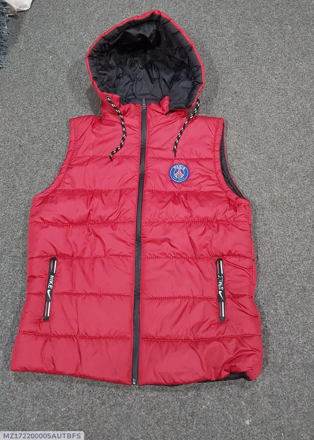 Red Sleeveless Puffer Vest with Hood for Men Winter