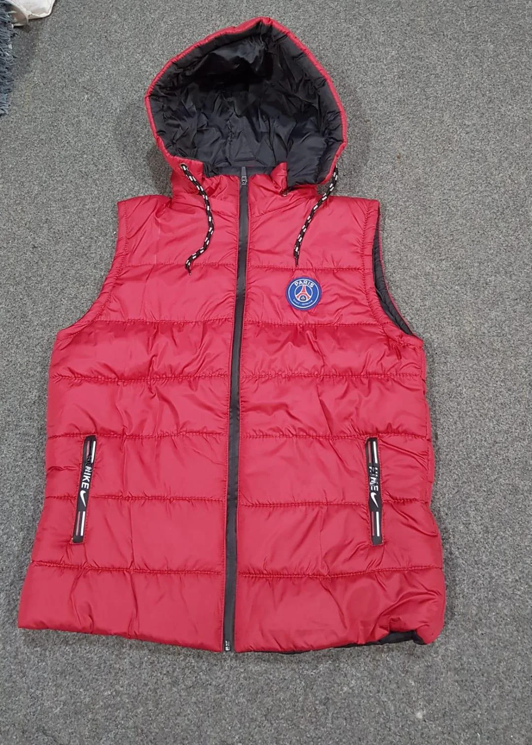 Red Sleeveless Puffer Vest with Hood for Men Winter