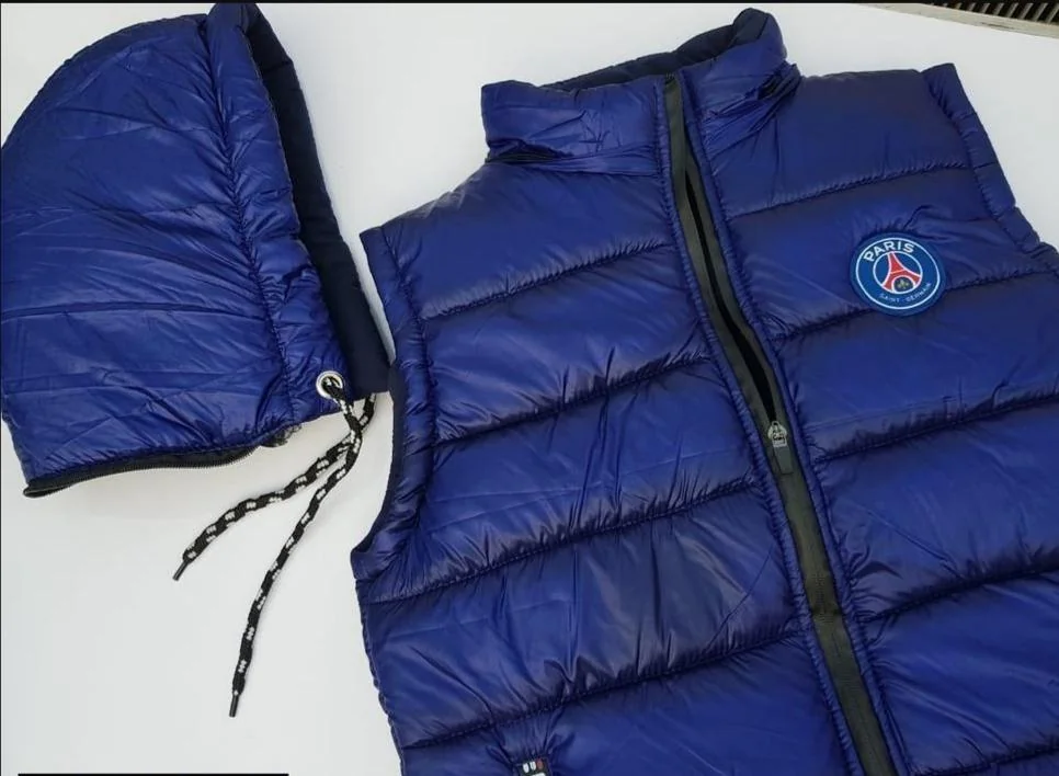Men's Blue Sleeveless Puffer Vest with Hood