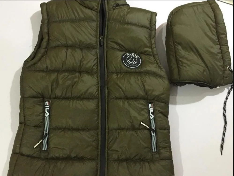 Green Sleeveless Puffer Jacket with Detachable Hood