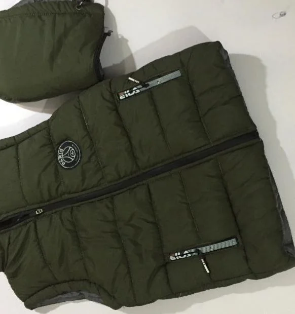 Men Sleeveless Puffer Jacket Green Parachute Fabric