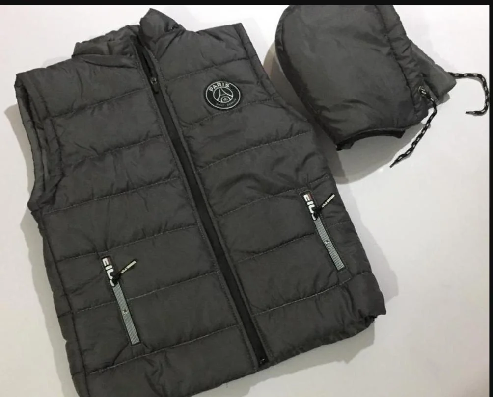 Black Sleeveless Puffer Vest with Paris Logo