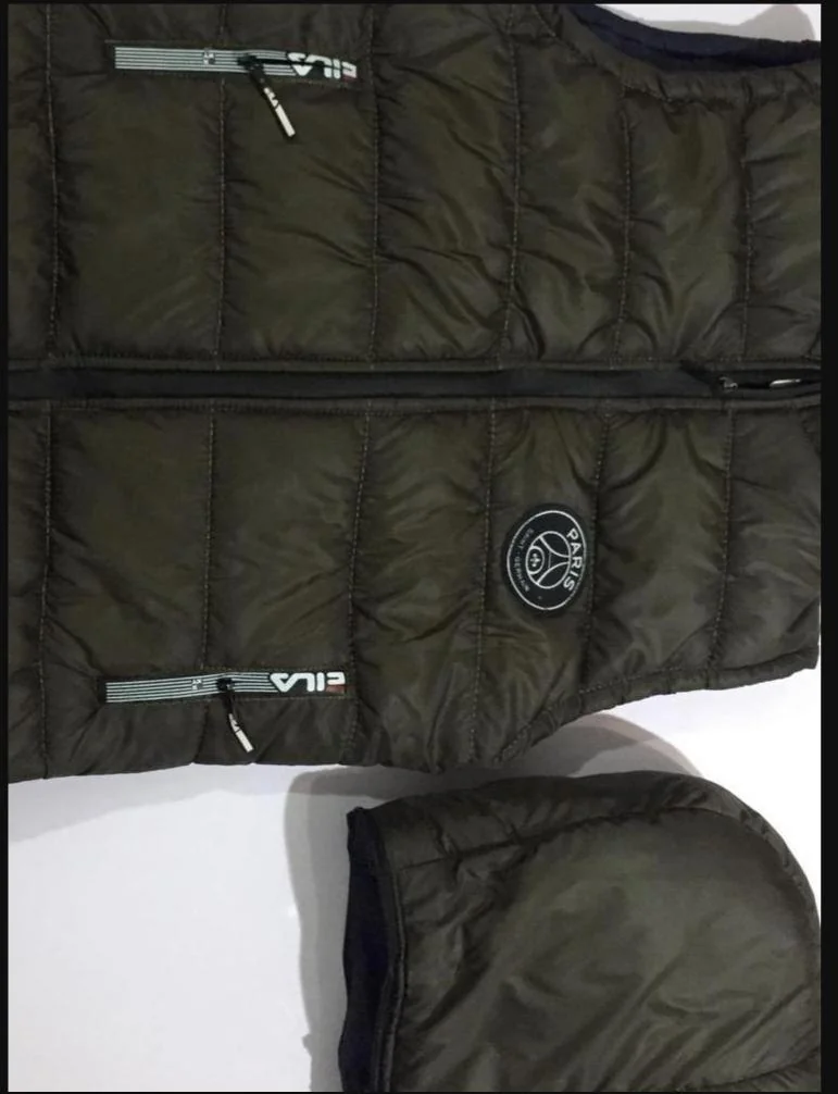 Men's Olive Green Sleeveless Puffer Jacket with Fila Paris Logo