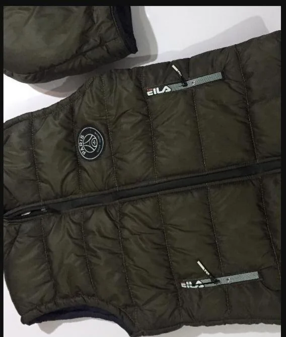 Men's Olive Green Sleeveless Puffer Jacket with Fila Paris Logo