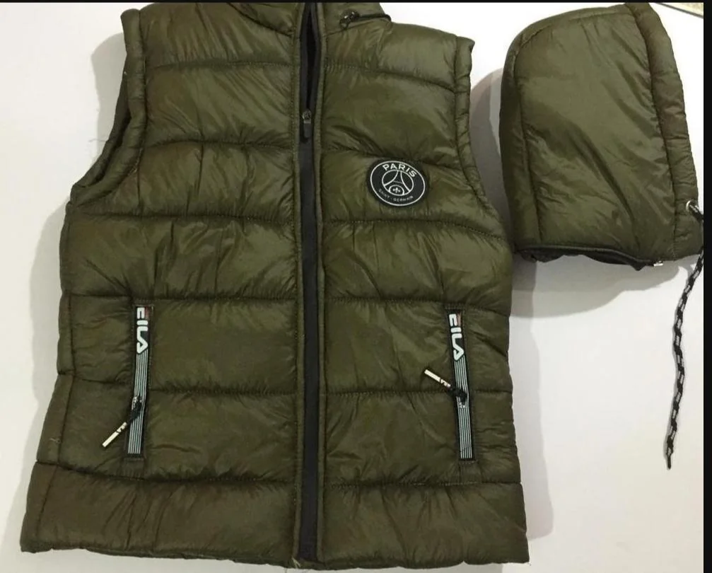 Men's Green Parachute Sleeveless Puffer Jacket with Hood XL