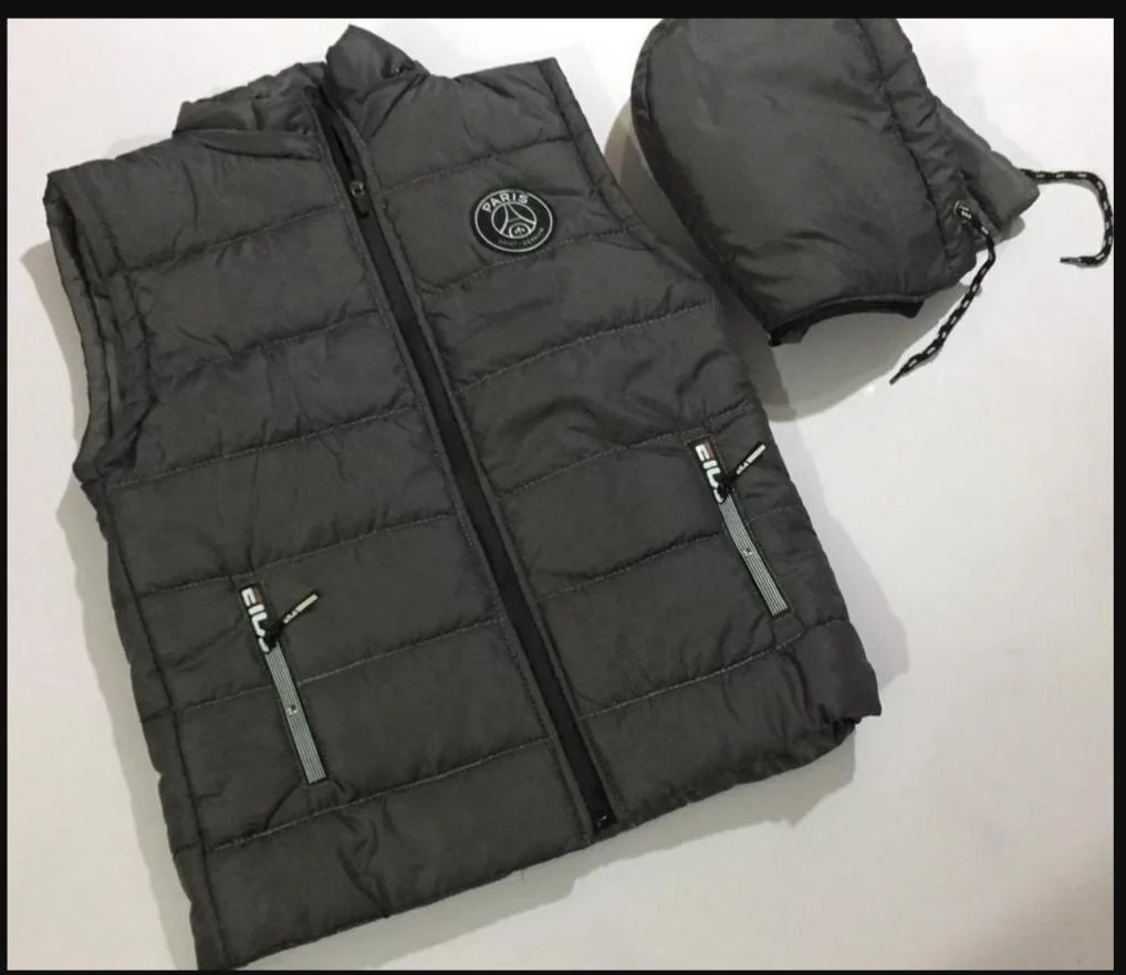 Men's Sleeveless Puffer Jacket Grey Parachute Winter Warm