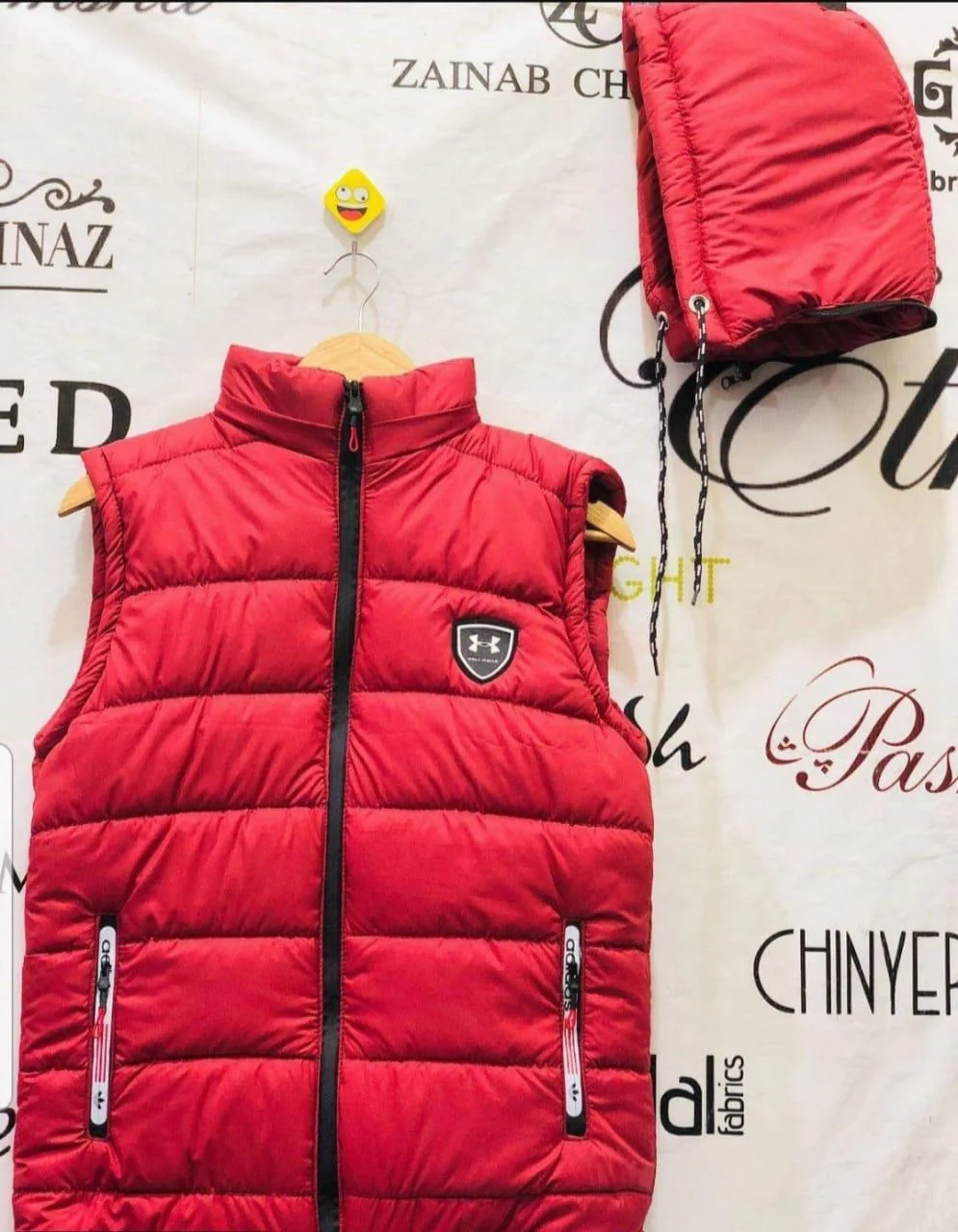 Men's Red Parachute Sleeveless Puffer Jacket with Hood