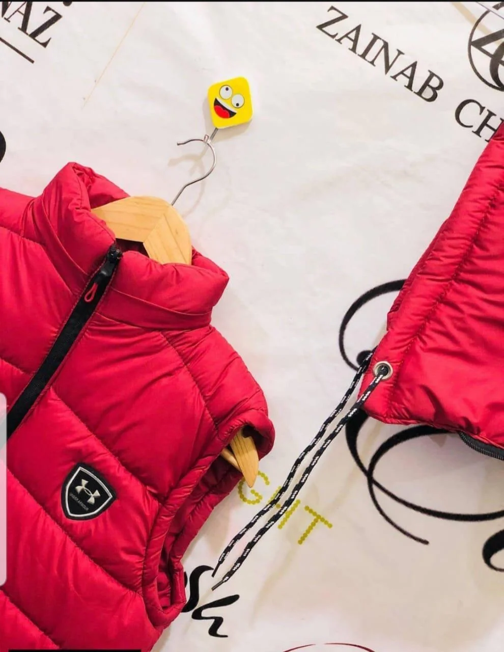 Men's Red Parachute Sleeveless Puffer Jacket with Hood