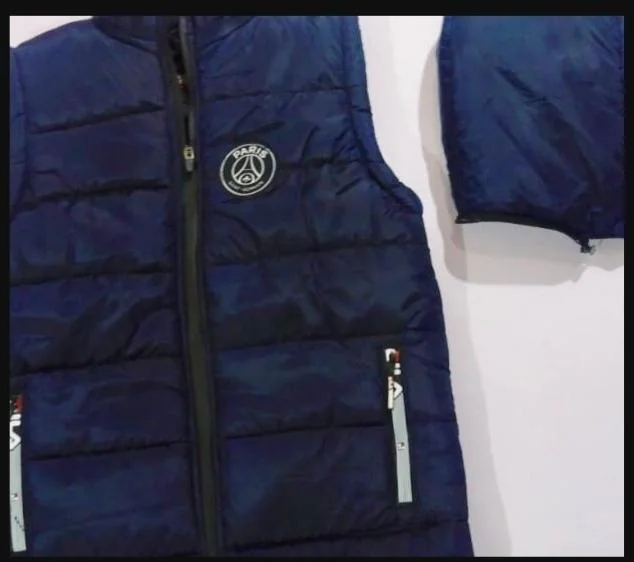 Men's Sleeveless Puffer Jacket Blue Parachute Detachable Hood