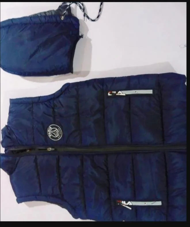 Men's Sleeveless Puffer Jacket Blue Parachute Detachable Hood