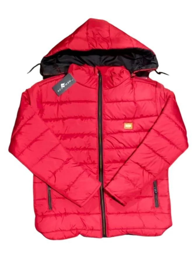 Men Red Hooded Puffer Jacket Winter Warm Parachute Fabric