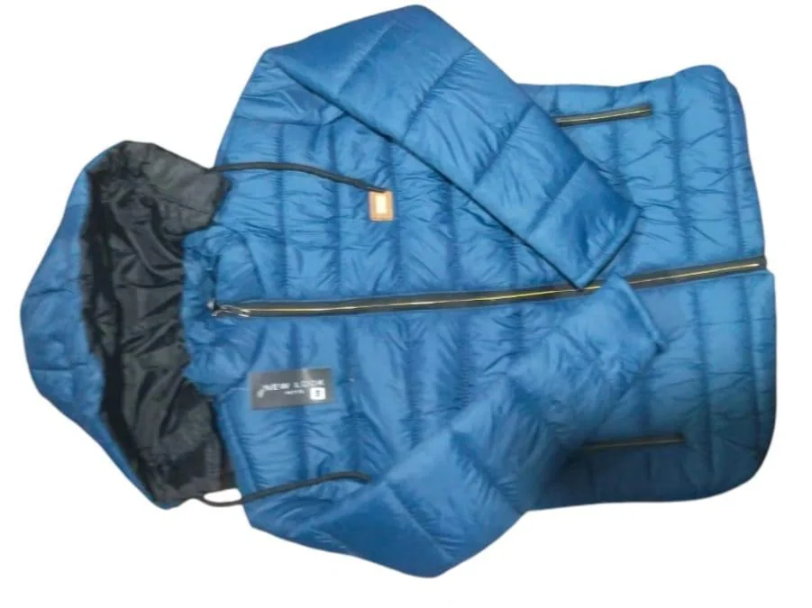 Men Blue Parachute Puffer Jacket Hooded Winter Warm