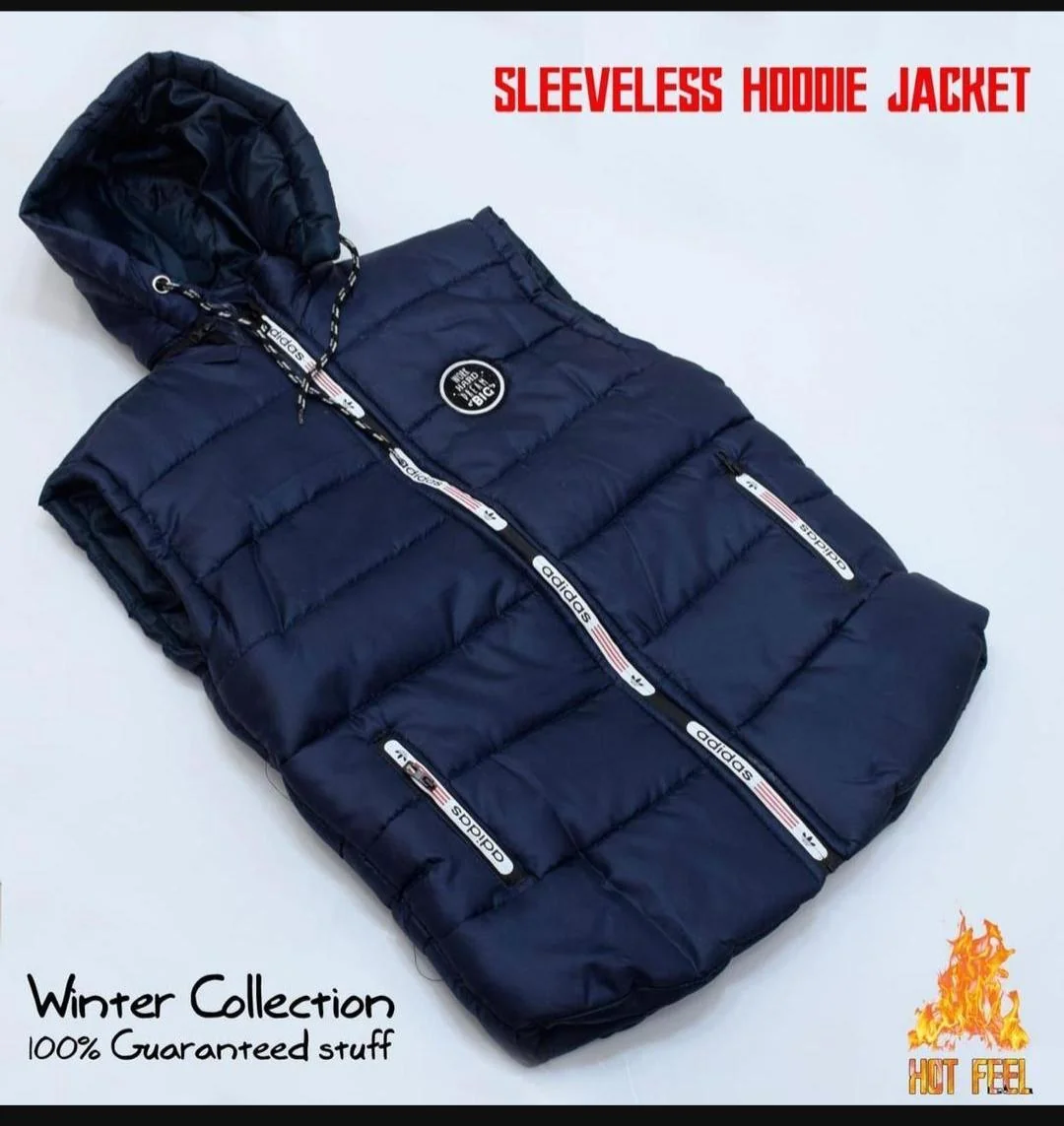Sleeveless Hoodie Jacket Navy Blue Winter Parachute Fabric