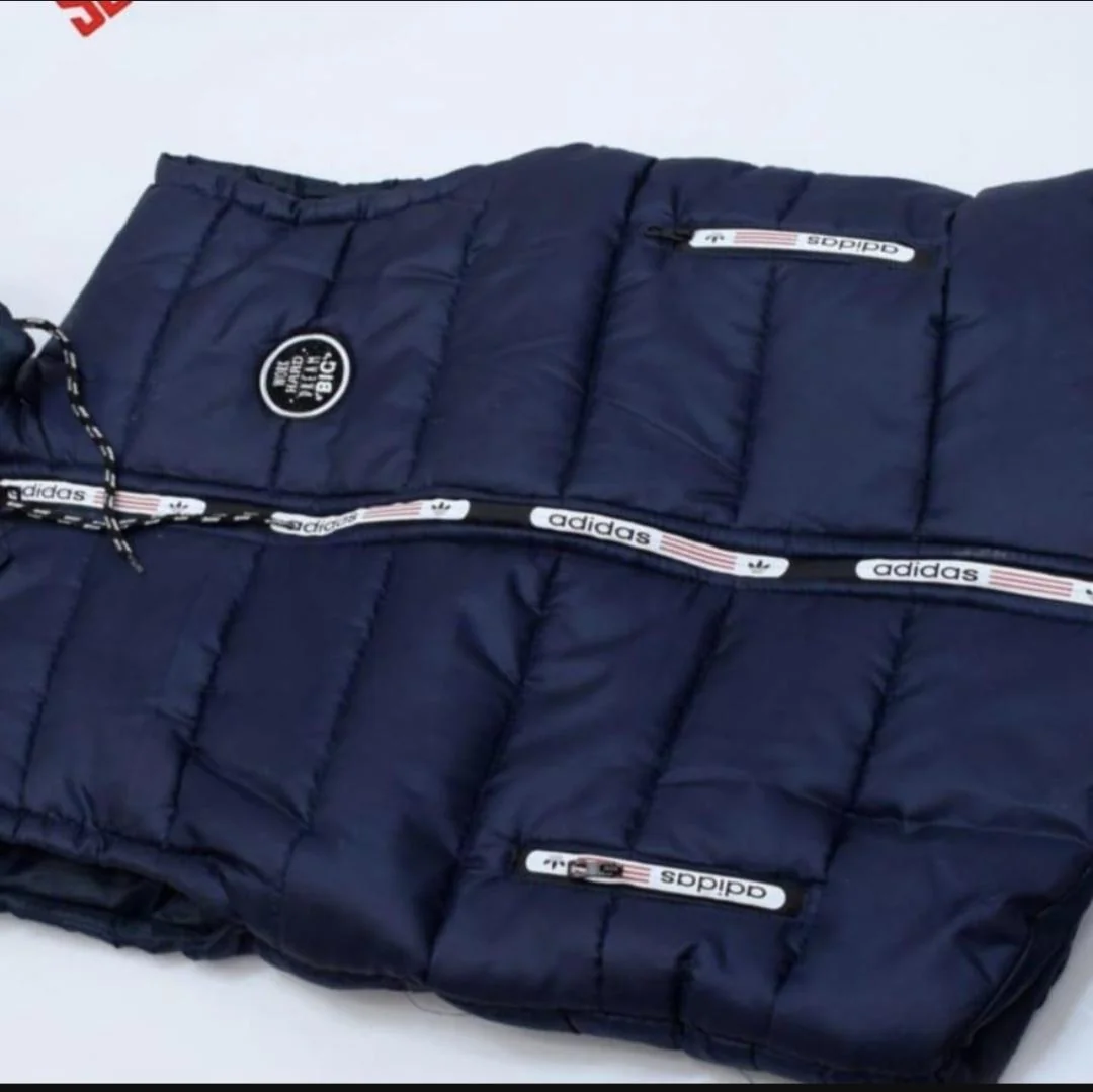 Sleeveless Hoodie Jacket Navy Blue Winter Parachute Fabric