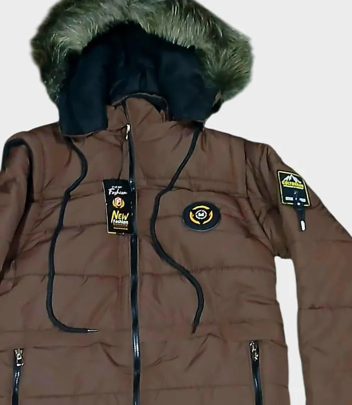 Men's Polyester Puffer Jacket Brown Medium to XL