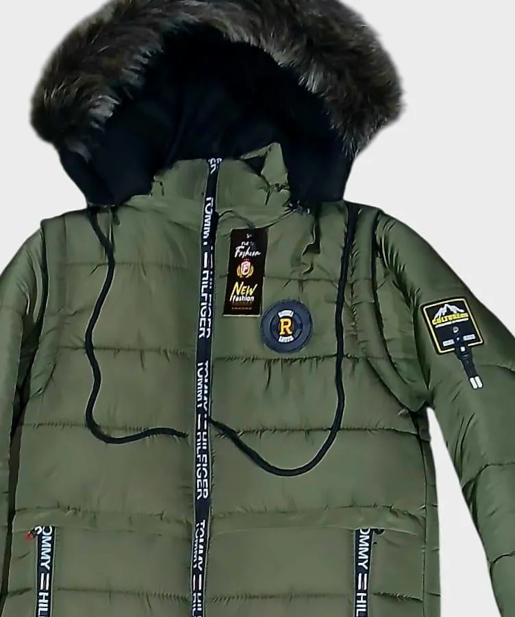 Men's Green Polyester Puffer Jacket Small to XL