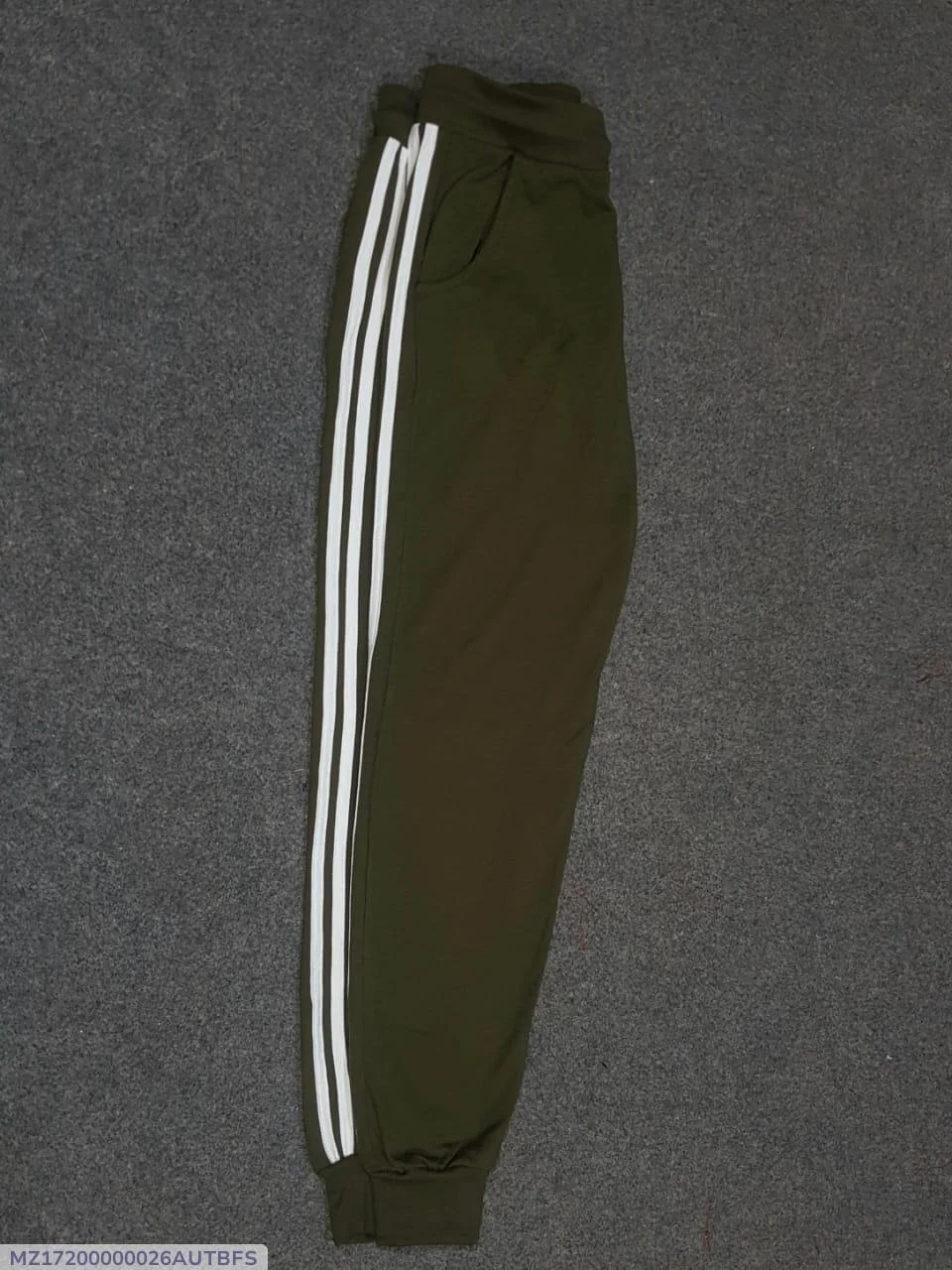 Men Green Cotton Track Pants with White Stripes Small