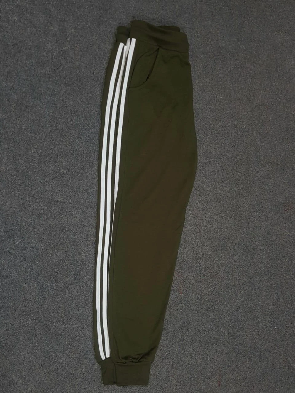 Men Green Cotton Track Pants with White Stripes Small