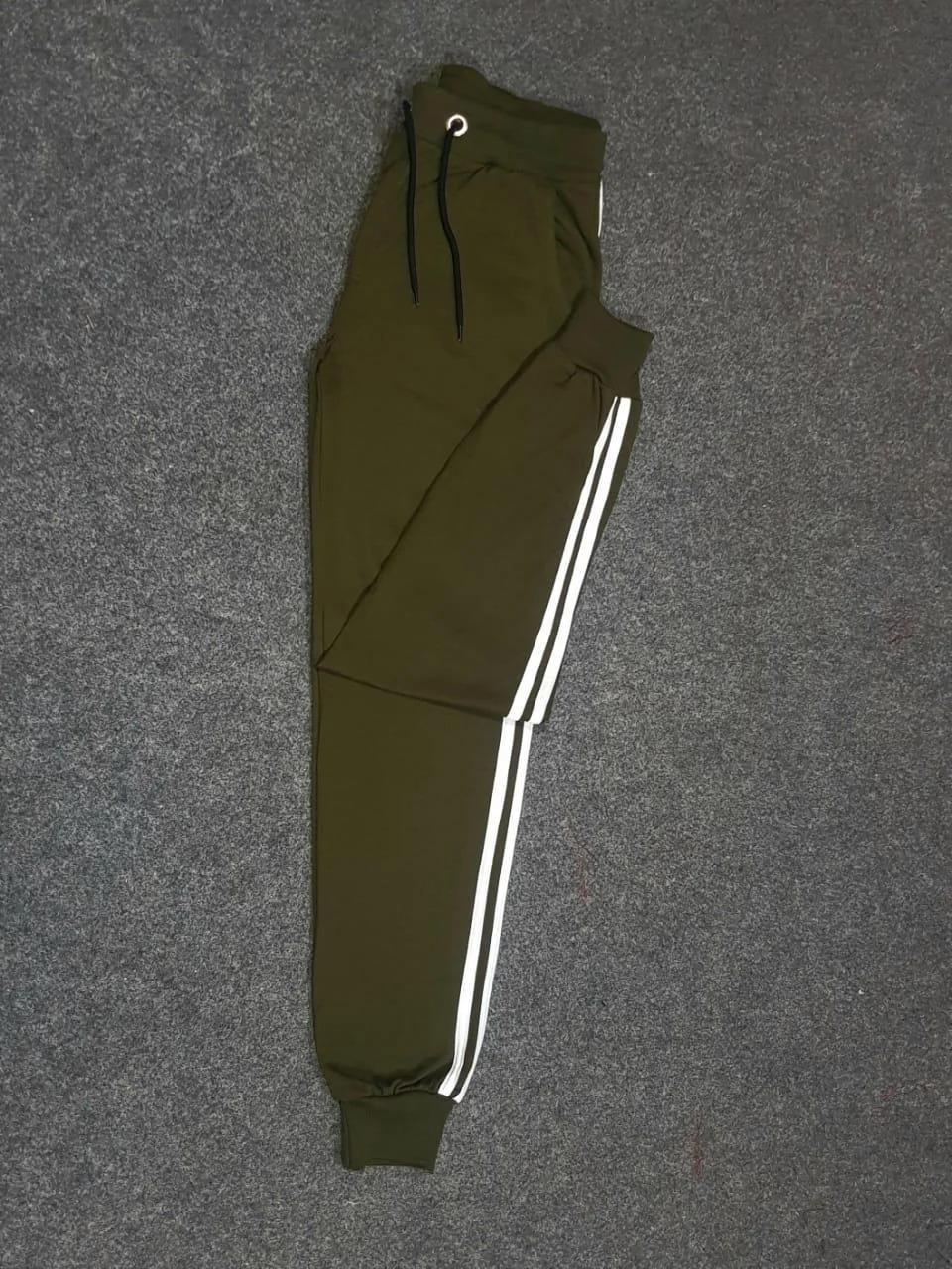 Men Green Cotton Track Pants with White Stripes Small