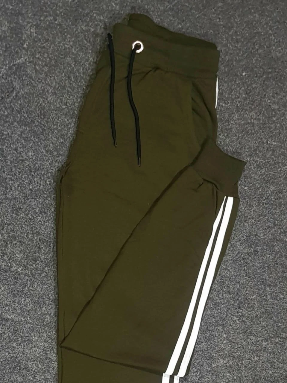 Men Green Cotton Track Pants with White Stripes Small
