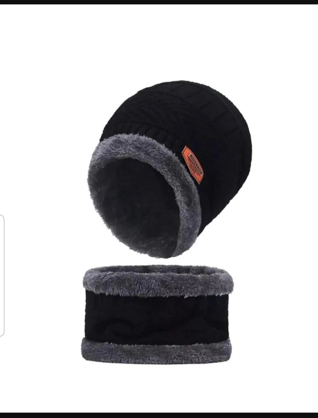 Black Wool Beanie & Neck Warmer Set for Men Women